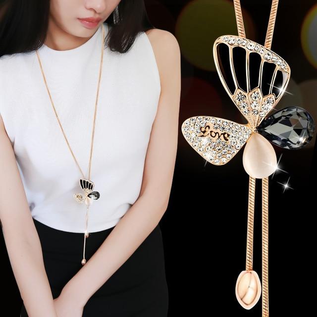 Collier Femme Long Gray Crystal Necklaces & Pendants for Women