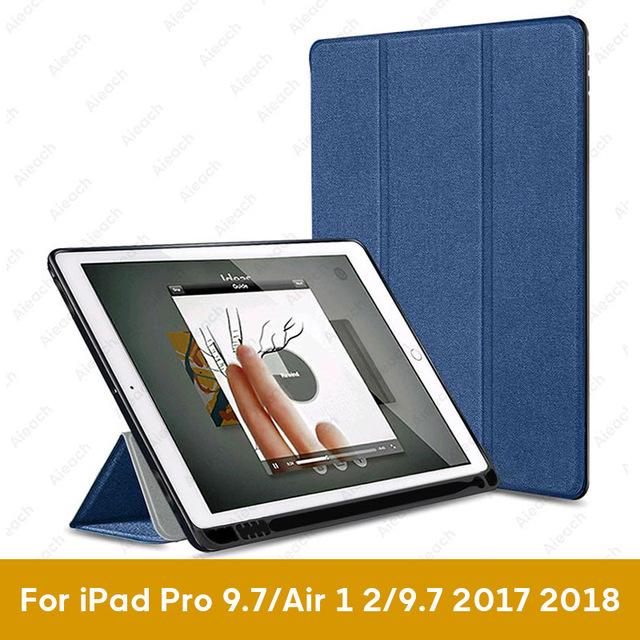 Cover For iPad 9.7 10.2 Case 2018 2017 With Pencil Holder Smart Leather Cloth Texture Silicone Case For iPad Pro 9.7 Air 1 2