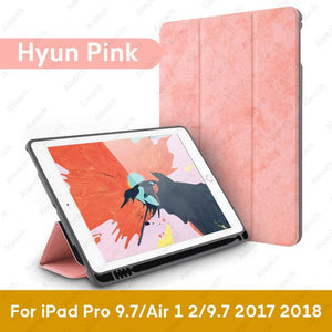 Cover For iPad 9.7 10.2 Case 2018 2017 With Pencil Holder Smart Leather Cloth Texture Silicone Case For iPad Pro 9.7 Air 1 2