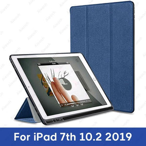 Cover For iPad 9.7 10.2 Case 2018 2017 With Pencil Holder Smart Leather Cloth Texture Silicone Case For iPad Pro 9.7 Air 1 2