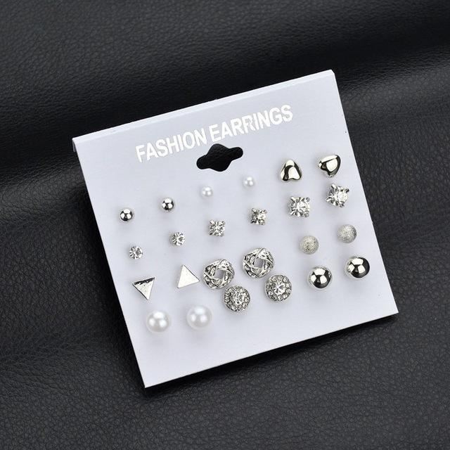 12 pairs White Simulated Pearl Earrings Set For Women Jewelry