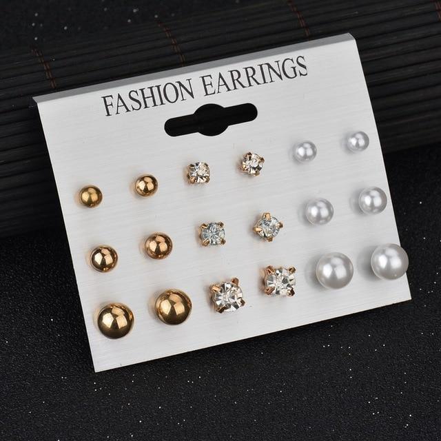 12 pairs White Simulated Pearl Earrings Set For Women Jewelry