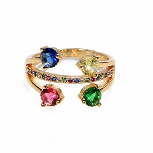 Women's copper CZ Gold Crown rainbow Rings Geometry wedding  Engagement Ring