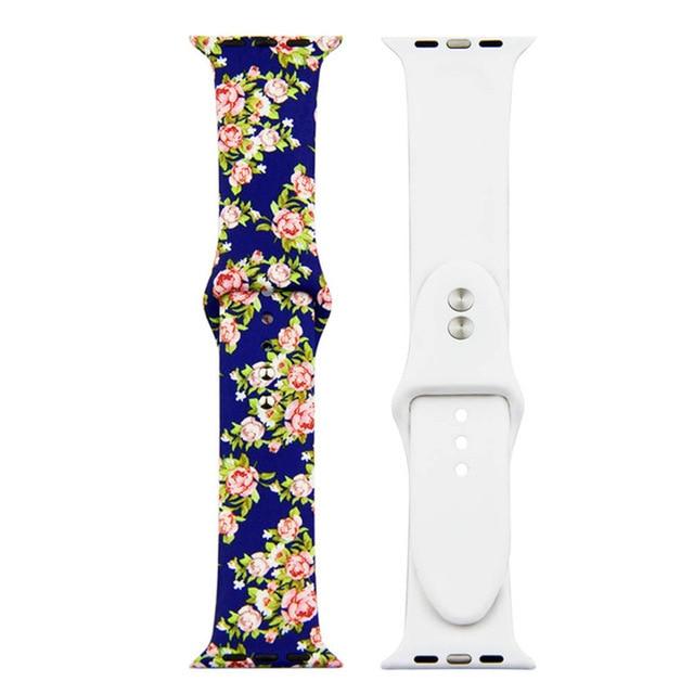 ALPQ For Apple Watch 5 4 Band Strap 38 42mm 40mm 44mm Soft Silicone Leopard Floral Pattern Printed Strap For iWatch Series 3 2 1