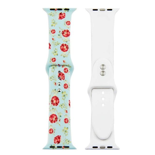 ALPQ For Apple Watch 5 4 Band Strap 38 42mm 40mm 44mm Soft Silicone Leopard Floral Pattern Printed Strap For iWatch Series 3 2 1