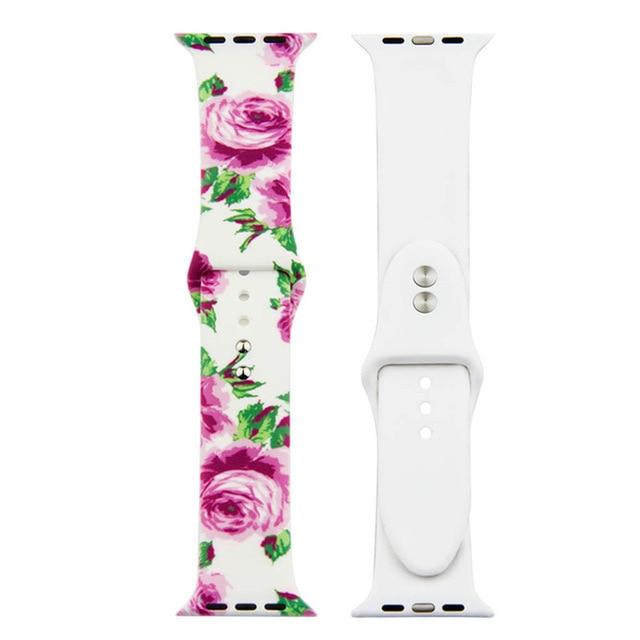 ALPQ For Apple Watch 5 4 Band Strap 38 42mm 40mm 44mm Soft Silicone Leopard Floral Pattern Printed Strap For iWatch Series 3 2 1