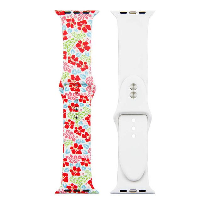 ALPQ For Apple Watch 5 4 Band Strap 38 42mm 40mm 44mm Soft Silicone Leopard Floral Pattern Printed Strap For iWatch Series 3 2 1