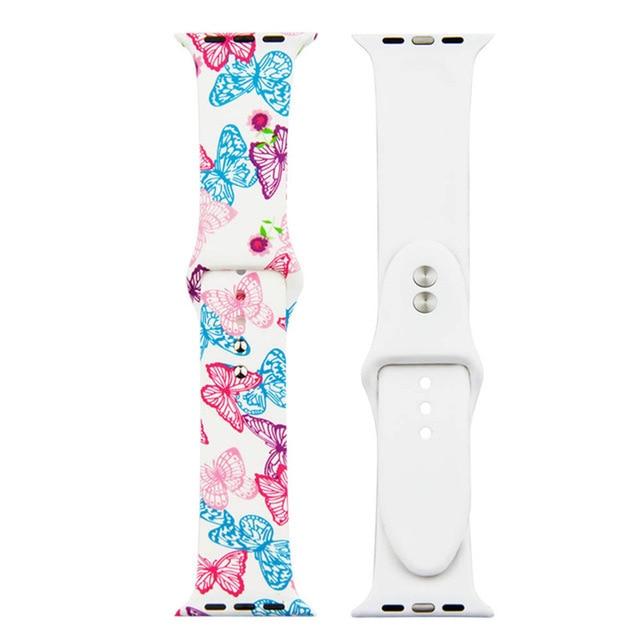 ALPQ For Apple Watch 5 4 Band Strap 38 42mm 40mm 44mm Soft Silicone Leopard Floral Pattern Printed Strap For iWatch Series 3 2 1