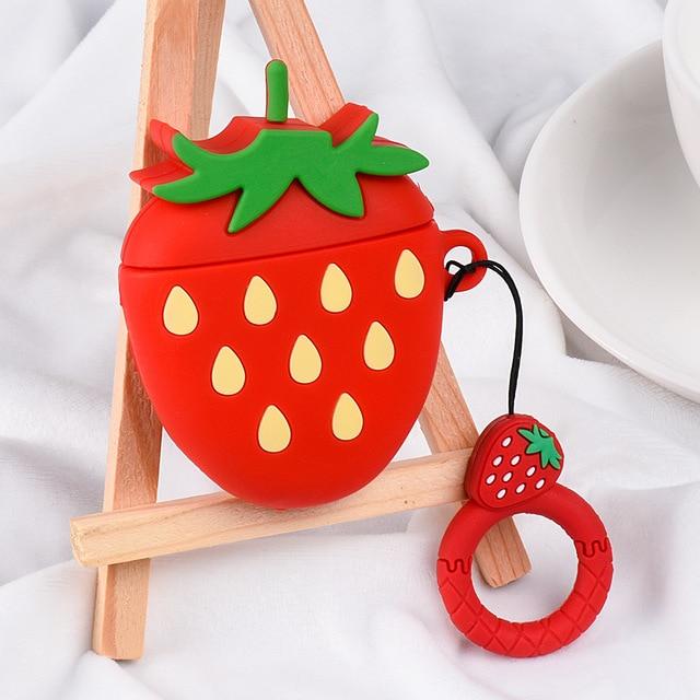 Capa For Apple AirPods 2 Earphone Soft TPU Case For Apple Air Pods 1 Cute Cartoon Strawberry Avocado Peach Cover Case With Hooks