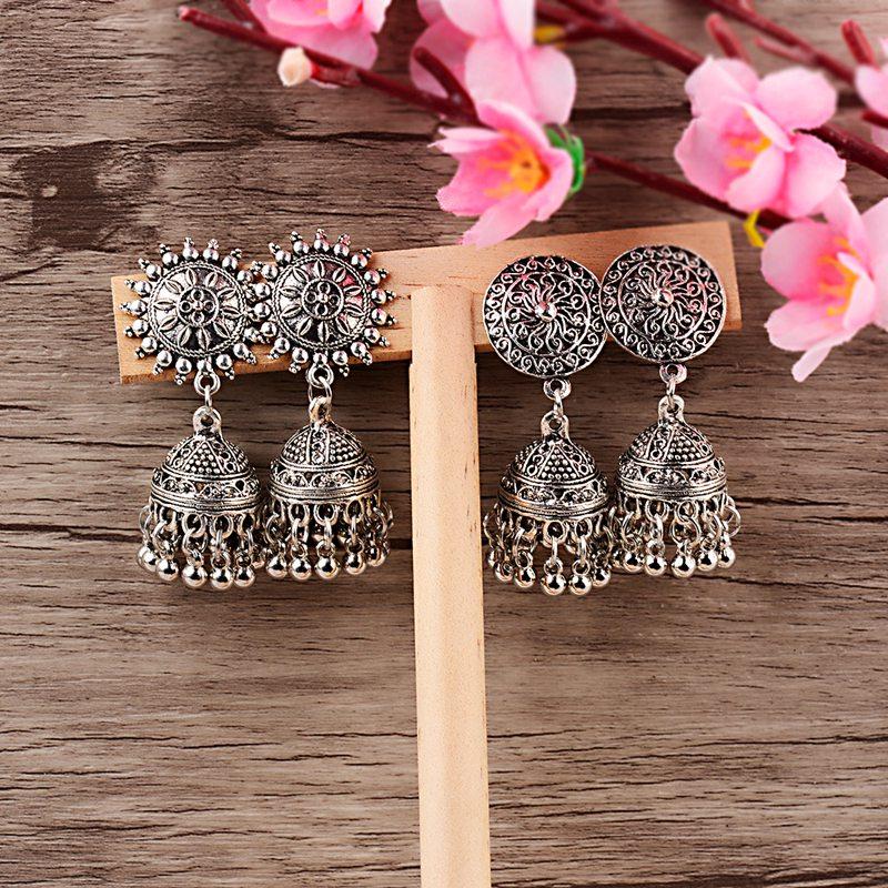 Indian Jhumka Gypsy Jewelry Sliver Boho Vintage Ethnic Womens Earrings