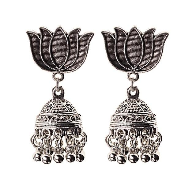 Indian Jhumka Gypsy Jewelry Sliver Boho Vintage Ethnic Womens Earrings