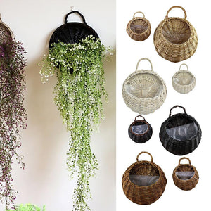 Wall Hanging Natural Wicker Flower Basket Flower Pot Planter Rattan Vase Basket Home Garden Wall Decoration Storage Container