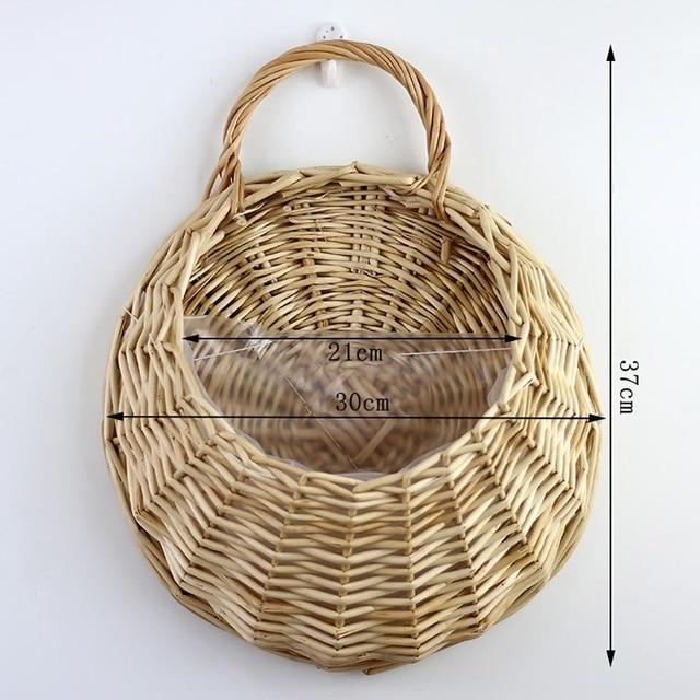 Wall Hanging Natural Wicker Flower Basket Flower Pot Planter Rattan Vase Basket Home Garden Wall Decoration Storage Container