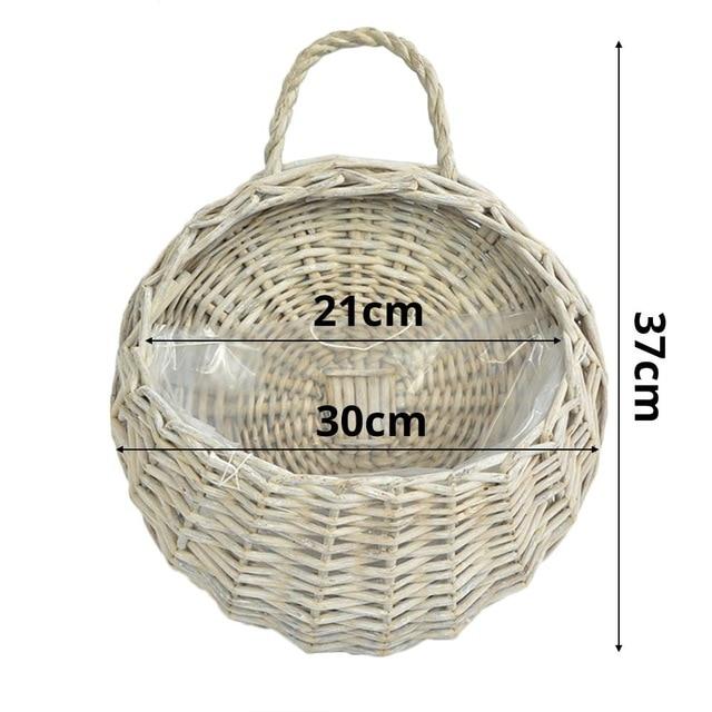 Wall Hanging Natural Wicker Flower Basket Flower Pot Planter Rattan Vase Basket Home Garden Wall Decoration Storage Container