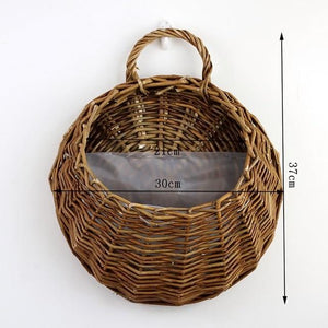 Wall Hanging Natural Wicker Flower Basket Flower Pot Planter Rattan Vase Basket Home Garden Wall Decoration Storage Container