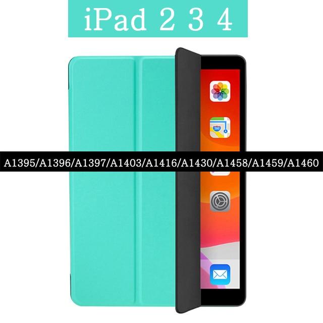 Case for iPad 2 3 4 A1460 Case Silicone Soft Back Folio Stand with Auto Sleep/Wake Up PU Leather Smart Cover for iPad 3 4 2 Case