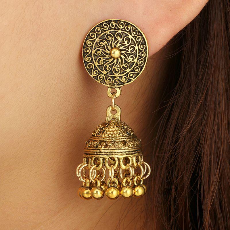 Traditional Chandbali Kundan Jhumka Jhumki Beaded Jingle Bell Earrings For Women