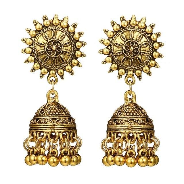 Traditional Chandbali Kundan Jhumka Jhumki Beaded Jingle Bell Earrings For Women