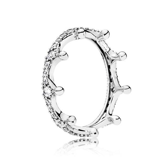 Fashion Crystal Silver Color Ring For Women Flower Love Heart Crown Finger Rings