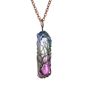 7 Chakra Ainbow Natural Stone Copper Wire Pendant Necklace