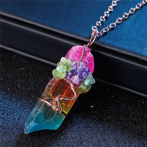 7 Chakra Ainbow Natural Stone Copper Wire Pendant Necklace