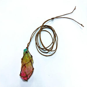 7 Chakra Ainbow Natural Stone Copper Wire Pendant Necklace