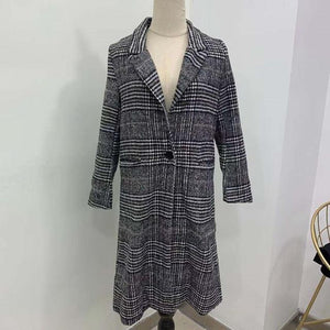 Winter Autumn Elegant Women Korean Office Lady Long Plaid Coat Loose Oversized Warm Wool Blends Overcoat Casual OL Trench Coat