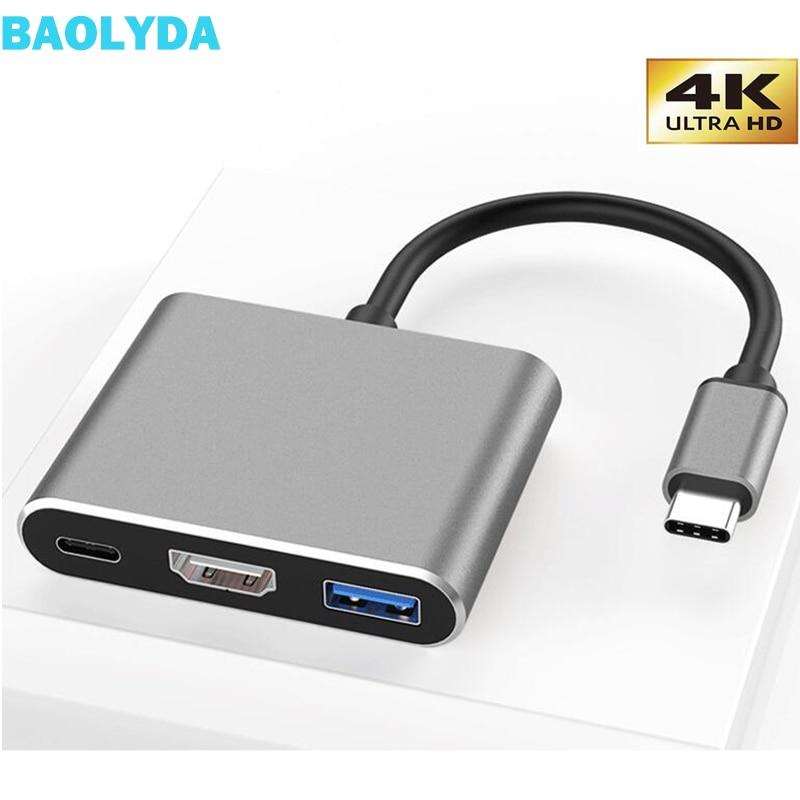 Baolyda USB C Dock USBC HDMI Hub Thunderbolt 3 USB 3.1 Type c to HDMI VGA 4K Adapter for Mac book Mate Book Chromebook Samsung