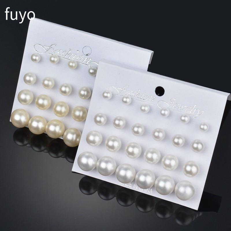 12 pairs White Simulated Pearl Earrings Set For Women Jewelry