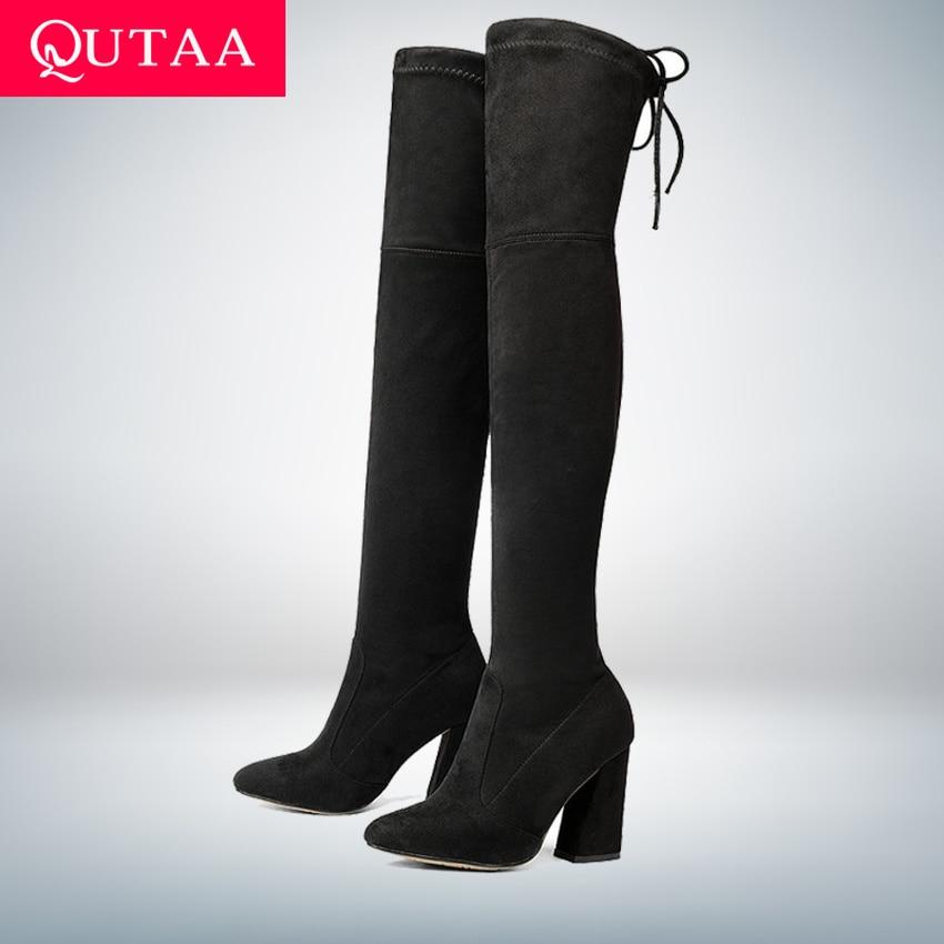 Flock Leather Women Over The Knee Boots