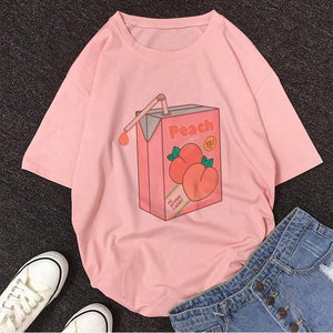 Juice Japanses Aesthetic Cartoon Peach Grunge dress Women Harajuku Kawaii Pink vestidos Summer Casual Tumblr Outfit vadim Tops