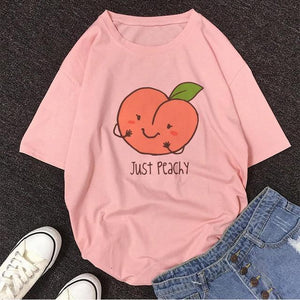 Juice Japanses Aesthetic Cartoon Peach Grunge dress Women Harajuku Kawaii Pink vestidos Summer Casual Tumblr Outfit vadim Tops