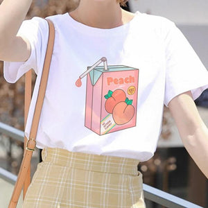 Juice Japanses Aesthetic Cartoon Peach Grunge dress Women Harajuku Kawaii Pink vestidos Summer Casual Tumblr Outfit vadim Tops