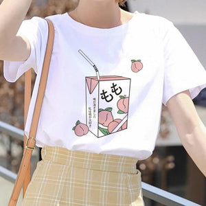 Juice Japanses Aesthetic Cartoon Peach Grunge dress Women Harajuku Kawaii Pink vestidos Summer Casual Tumblr Outfit vadim Tops