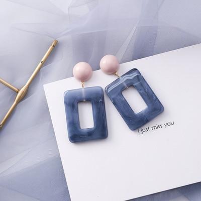 AOMU Korean Blue Geometric Acrylic Irregular Hollow Circle Square Dangles