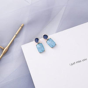 AOMU Korean Blue Geometric Acrylic Irregular Hollow Circle Square Dangles