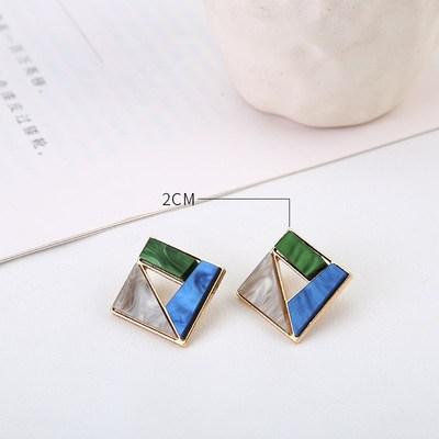 AOMU Korean Blue Geometric Acrylic Irregular Hollow Circle Square Dangles