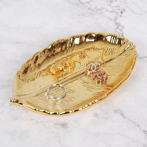 Ceramic Plate Gold Leaf Dish Tableware Porcelain Candy Trinket Dish Fruit Serving Tray Storage Plate Crockery Home Decor