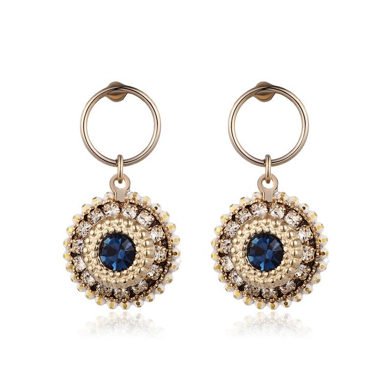 Female Rhinestone Round Dangler Drop Earrings Vintage Fashion Jewelry