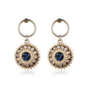 Female Rhinestone Round Dangler Drop Earrings Vintage Fashion Jewelry