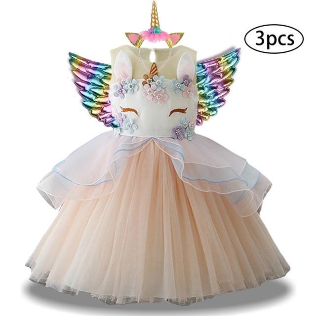 3 Pcs Kids Dresses For Girl Unicorn Party Dress Christmas Carnival Costume