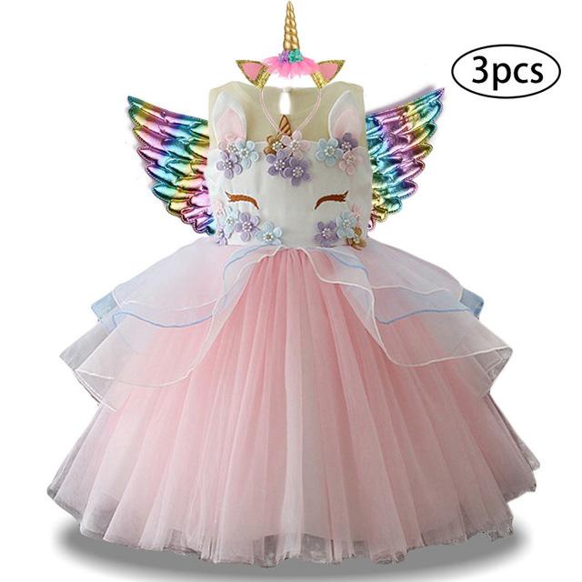 3 Pcs Kids Dresses For Girl Unicorn Party Dress Christmas Carnival Costume