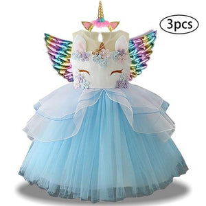 3 Pcs Kids Dresses For Girl Unicorn Party Dress Christmas Carnival Costume