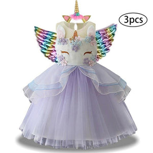 3 Pcs Kids Dresses For Girl Unicorn Party Dress Christmas Carnival Costume