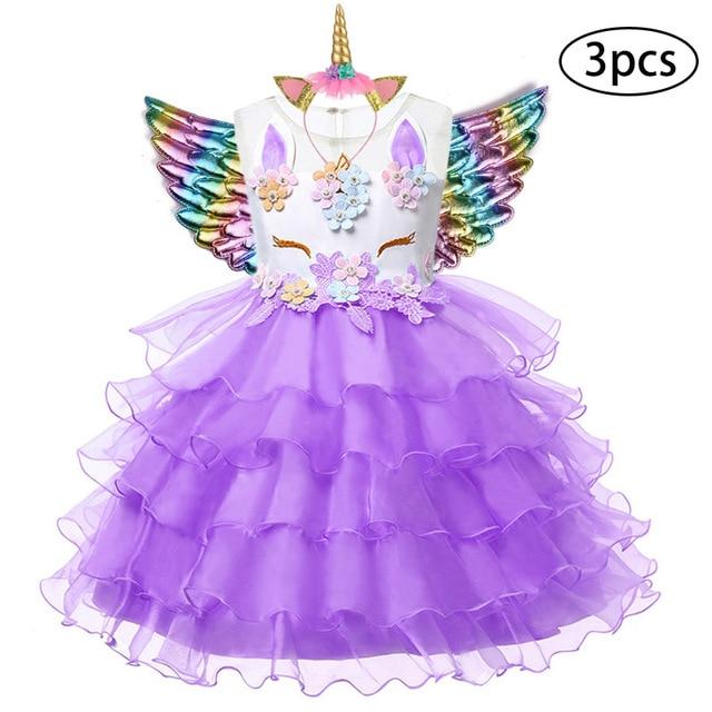 3 Pcs Kids Dresses For Girl Unicorn Party Dress Christmas Carnival Costume