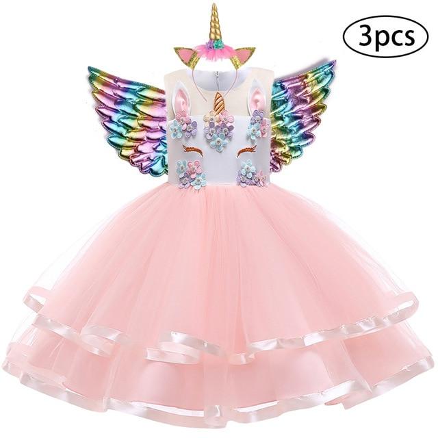 3 Pcs Kids Dresses For Girl Unicorn Party Dress Christmas Carnival Costume