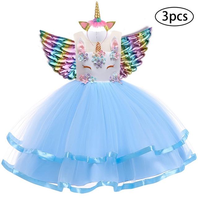 3 Pcs Kids Dresses For Girl Unicorn Party Dress Christmas Carnival Costume