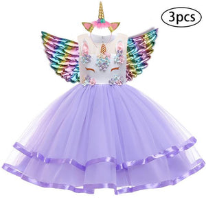 3 Pcs Kids Dresses For Girl Unicorn Party Dress Christmas Carnival Costume