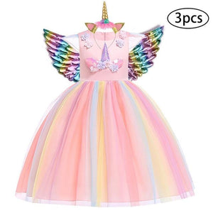 3 Pcs Kids Dresses For Girl Unicorn Party Dress Christmas Carnival Costume