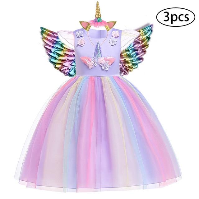 3 Pcs Kids Dresses For Girl Unicorn Party Dress Christmas Carnival Costume